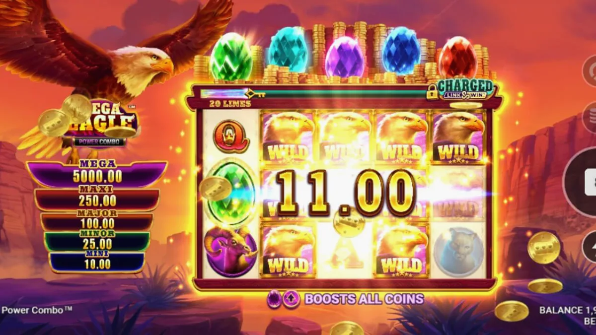 Pemandangan alam liar Amerika Utara dalam slot Mega Eagle Power Combo